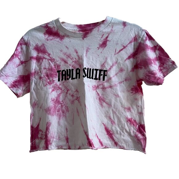 Taylor Swift “Tayla Swiff” Pink Tie Dye Crop Top Las Culturistas Size S Raw Hem - Picture 1 of 3